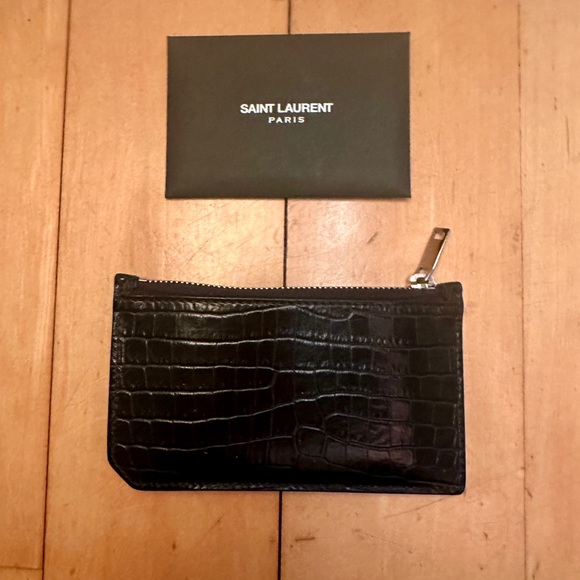 Saint Laurent Black Croc-Embossed card holder/wallet - Picture 2 of 16